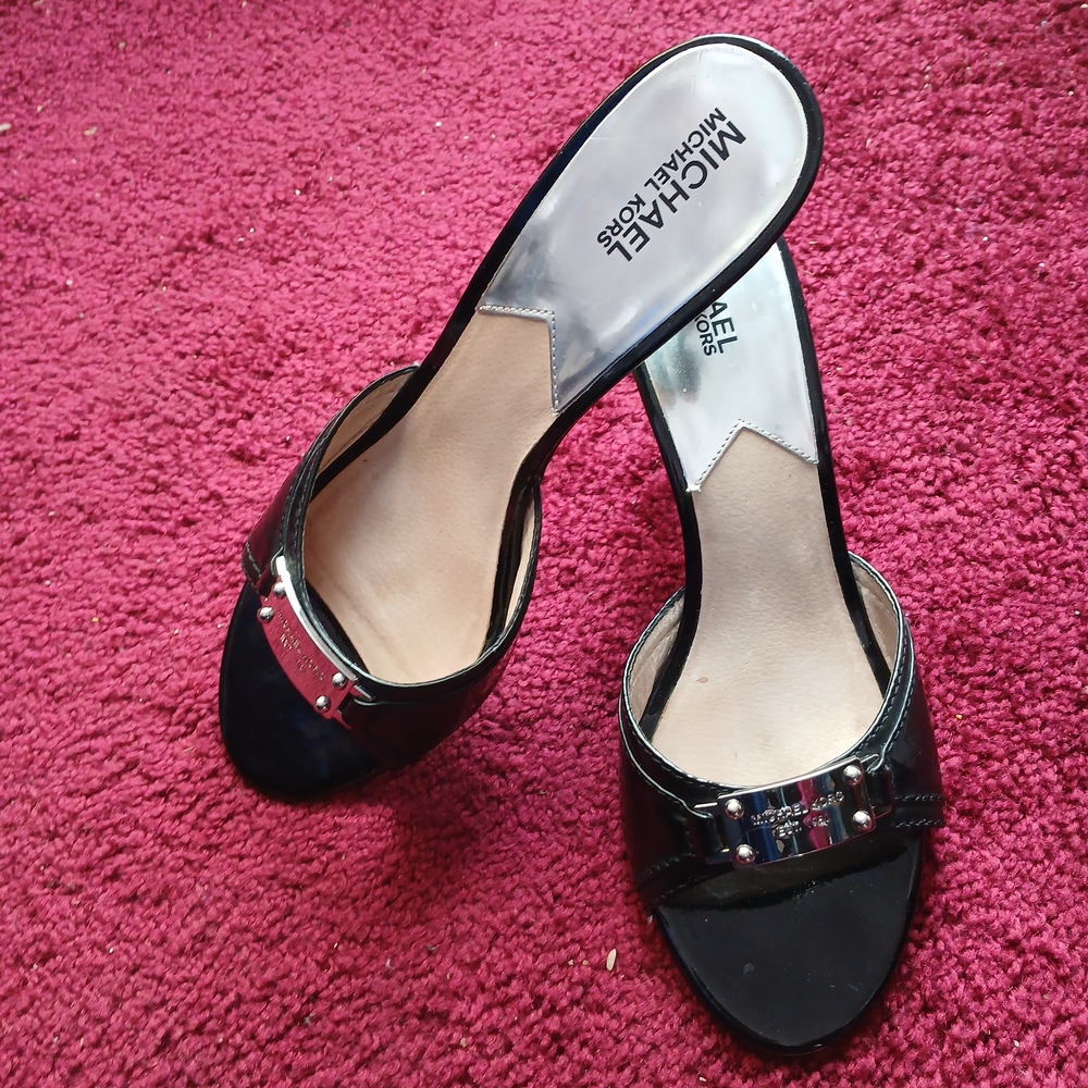 Michael Kors Black Patent Leather Mules